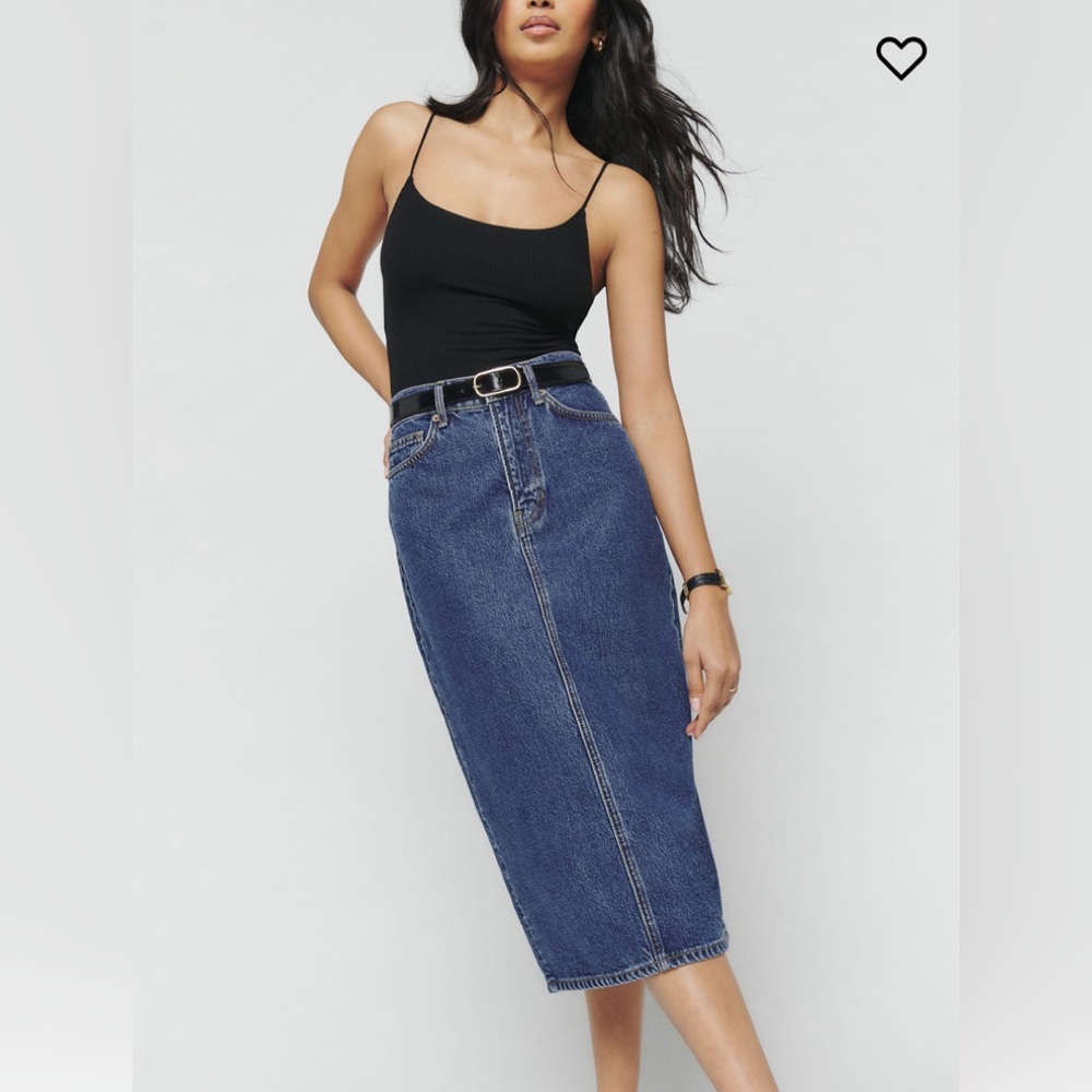 EUC Reformation Jayde High Rise Denim Midi Skirt in Hana Size 28